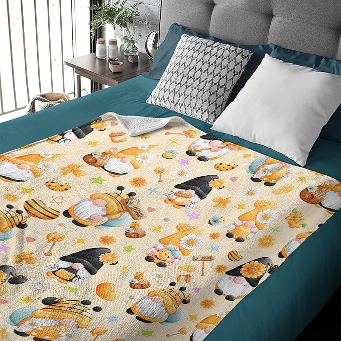 Bee Kind Gnome Flannel Fleece Blanket Throw Couch Microfiber Soft Cozy Lightweight Luxury Bed Blanket 80"x60"for Adult