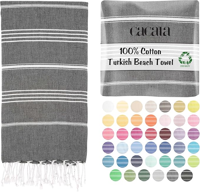Cacala Lightweight and Thin Turkish Beach Towel 100% Cotton Sand-Free and Quick-Drying Goodness Perfect as an Extra Large Travel Towel, Beach Accessory, or Gift for Beach Lovers, 37 x 70