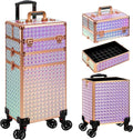 3 in 1 Rolling Makeup Train Case Professional Large Cosmetic Trolley Cosmetology Case on Wheels Traveling Cart Trunk for Hairstylist Artist Nail Beauty Salon Barber, Colorful