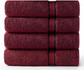 Cotton Craft Ultra Soft 4 Pack Oversized Extra Large Bath Towels 30x54 Burgundy Weighs 22 Ounces - 100% Pure Ringspun Cotton - Luxurious Rayon Trim - Ideal for Everyday use - Easy Care Machine wash