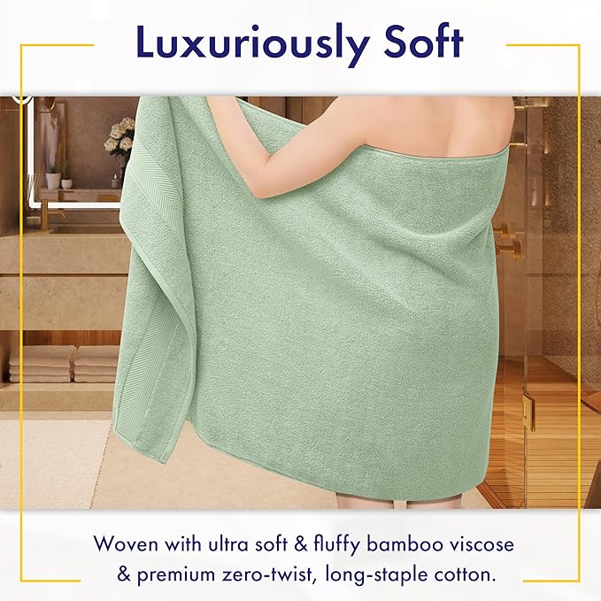 Alusa Home Ultra Soft & Plush Viscose from Bamboo Bath Sheets - 700 GSM Pack of 2 - Extra Large 70x35 in - Super Absorbent & Quick Drying (Eucalyptus Green)