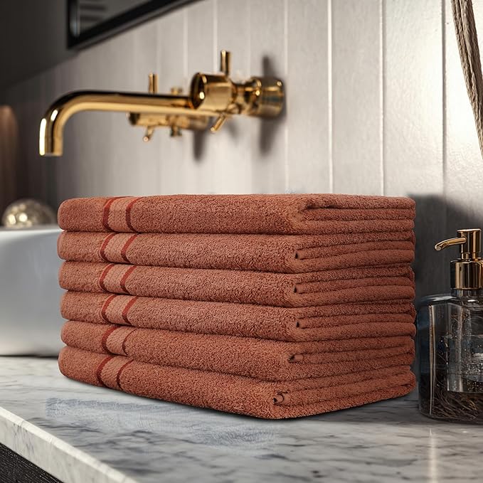COTTON CRAFT Ultra Soft Hand Towels - 6 Pack Luxury Hand Towels - 100% Cotton Plush Absorbent 580 GSM Large Towel - Quick Dry Durable Machine Washable - Bathroom Kitchen Gym Spa - 16 x 28 - Mocha