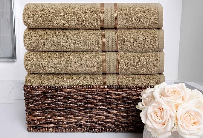 COTTON CRAFT Ultra Soft Oversized Bath Towels - 4 Pack Extra Large Bath Towel Set - 30x54 - Absorbent Everyday Luxury Hotel Spa Gym Shower Beach Pool Camp Travel Dorm - 100% Cotton 580 GSM - Linen