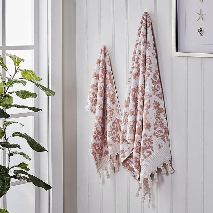 SKL Home Mirage Fringe 2 Bath, 2 Hand Towel Set, Blush
