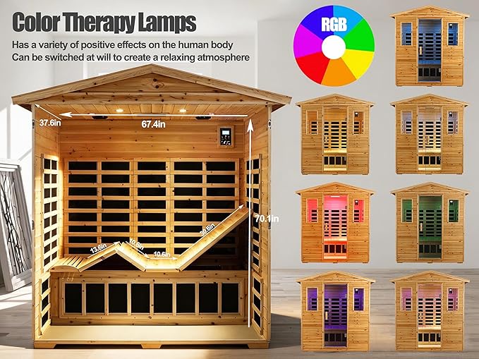 Full Spectrum Sauna, Outdoor Sauna 3 Person Infrared Sauna, Infrared Saunas for Home, 1950W 20A Low EMF Far Infrared Sauna Old Fir Wooden Sauna with Red Light Therapy, Reclining Seats