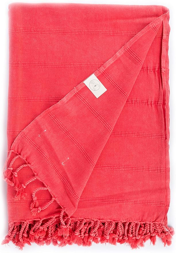Bersuse 100% Cotton Troy XL Throw Blanket for Couch - 100% Cotton Lightweight Durable Throw Blanket, Big Blanket for Sensitive Skin, Decorative and Versatile - 59x81 Inches, Coral