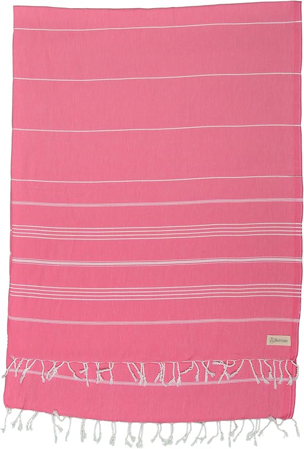 Bersuse Towels Anatolia XL Beach Blanket Throw Blanket Turkish Towel 100% Cotton Extra-Large Quick-Dry Lightweight Premium Peshtemal Towel - 61x82 Inches, Pink