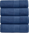 Springtree Home 100% Cotton Bath Towel Set of 4 | Super Soft & Absorbent with Quick-Dry Fibers | 4 Bath Towels | Textured and Durable Cotton | Krista Collection - Navy