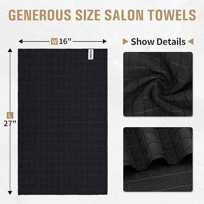 Salon Towels, 12 Pack Black Hand Towels for Bathroom, 16 by 27 Inches Bulk Quick Dry Absorbent Microfiber Hair Towel, Bathroom Towels for Gym Spa Barber Pedicure Makeup & Beauty