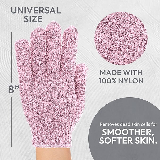 4 Pairs Exfoliating Gloves, 100% Nylon, Dual Texture Body Scrub for Spa, Massage & Dead Skin Removal, Multi-Color Shower Bath Accessories (Sage Mist/Soft Orchid)