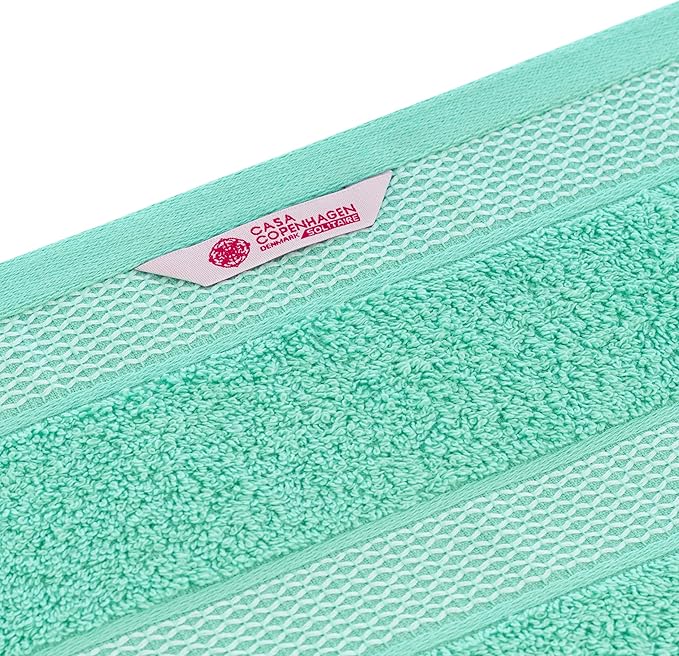 CASA COPENHAGEN Solitaire 6Pcs 100% Egyptian Cotton Large Designer Towels Gift Set- Grey-Aqua Blue, 600GSM, 2Bath 2Hand 2Washcloths, Bath Towels for Bathroom Set for Women & Men