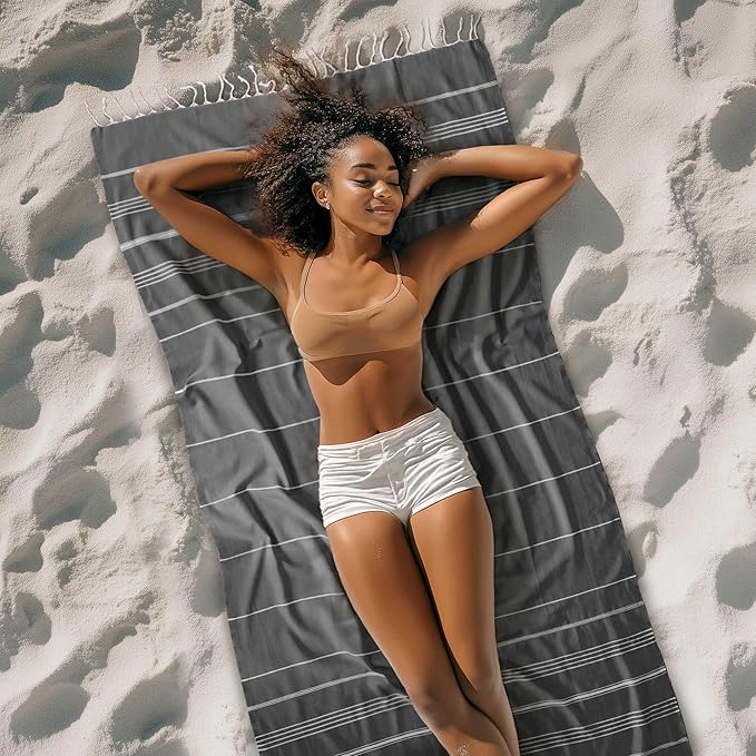 Cacala Lightweight and Thin Turkish Beach Towel 100% Cotton Sand-Free and Quick-Drying Goodness Perfect as an Extra Large Travel Towel, Beach Accessory, or Gift for Beach Lovers, 37 x 70