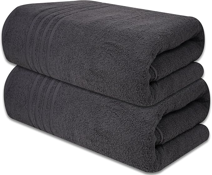 Pack of 2 Jumbo Bath Sheet 40 x 80 Inches, Extra Large Lightweight & Quick Dry Bath Towel, Super Soft & Highly Absorbent – 100% Cotton, Perfect to Wrap Yourself in – Charcoal Grey