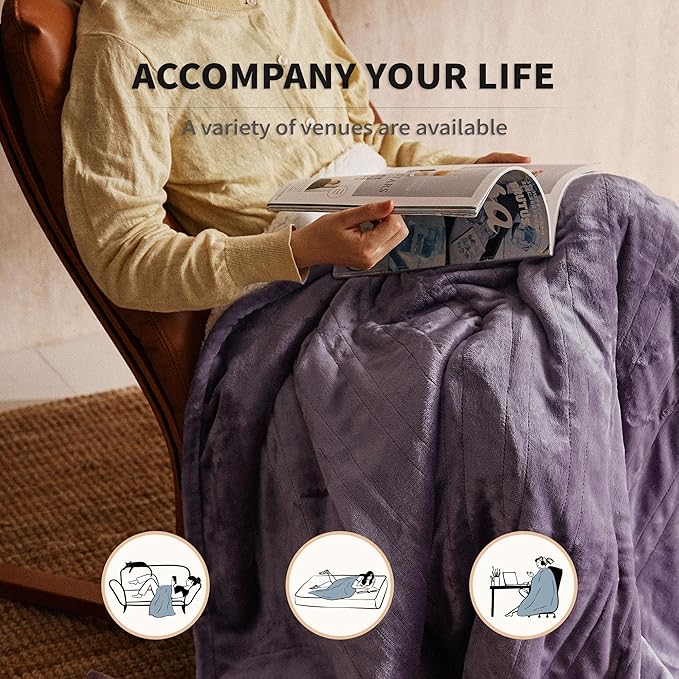 JET'S HOME Heated Blanket 50"x60" - ETL Certified Flannel Electric Blanket Machine Washable Heating Throw with 5 Heating Levels 3 Hours Auto-Off Overheating Protection Gift for Women (Purple)
