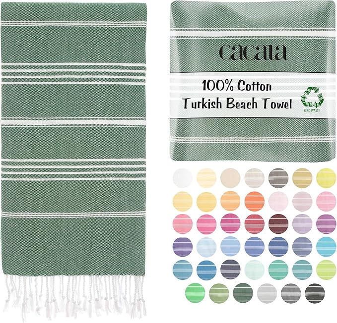 Cacala Lightweight and Thin Turkish Beach Towel 100% Cotton Sand-Free and Quick-Drying Goodness Perfect as an Extra Large Travel Towel, Beach Accessory, or Gift for Beach Lovers, 37 x 70