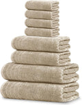 Tens Towels Pack of 8 Towels Set, 2 Extra Large Bath, 2 Hand, 4 Washcloths, 100% Cotton, Lighter Weight, Quicker to Dry, Super Absorbent, Perfect for Bathroom, Beige