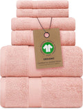 Alusa Home 100% Organic Zero-Twist Cotton Towels - GOTS Certified Luxury Bath Towels - Ultra Soft & Plush 700GSM Long-Staple Cotton - 6 Piece Towel Set (Blush Pink)