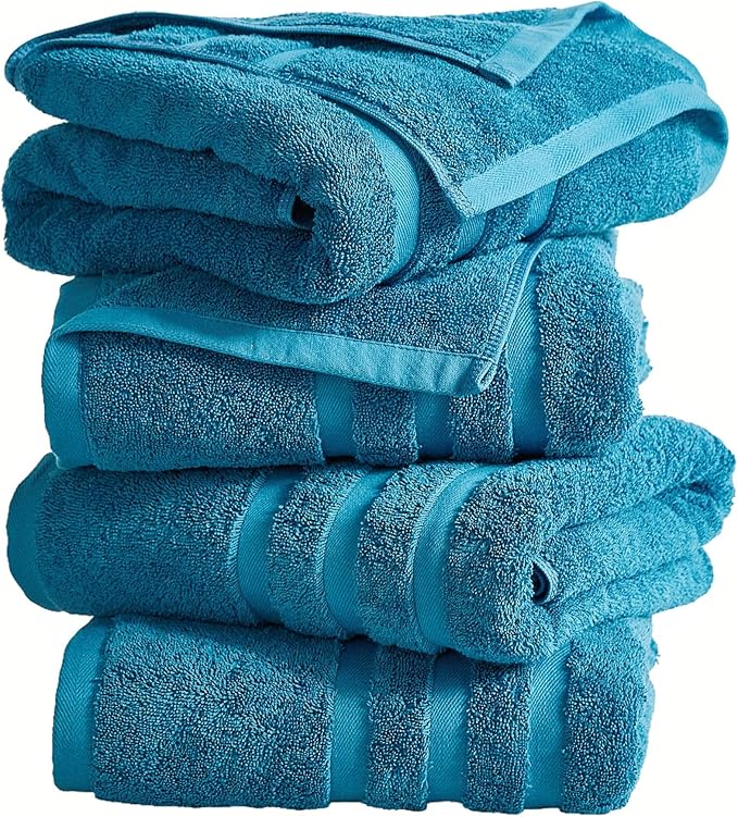 Bath Towels 4 Pack, 30 x 60 Inches, Large 100% Cotton Towels, Soft, Absorbent, Comfortable for Home, Spa, and Gym, (Blue)