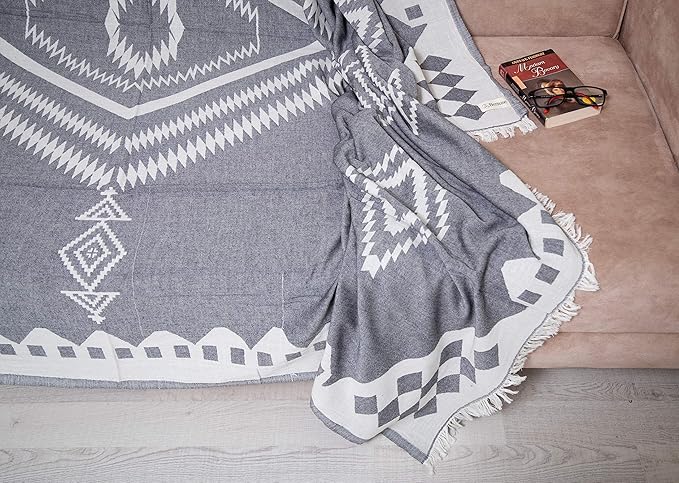 Bersuse 100% Cotton Bahamas XL Throw Blanket Turkish Towel Beach Blanket - Beach Camping Essentials - 75x90 Inches, Black