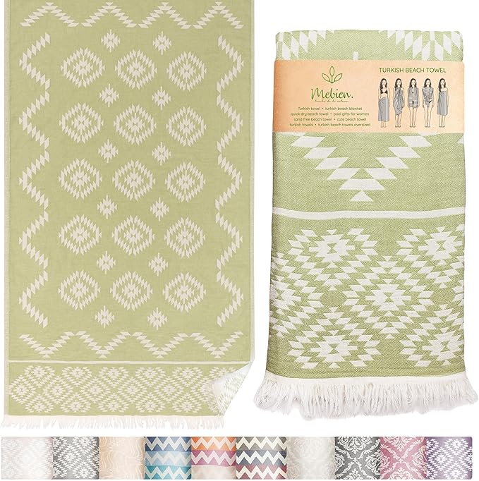 Turkish Towels Beach Towels Oversized (35”x67”) Beach Towels for Adults Quick Dry and Sand Free Beach Towel Beach Blanket 100% Cotton Turkish Towel - Soft Green