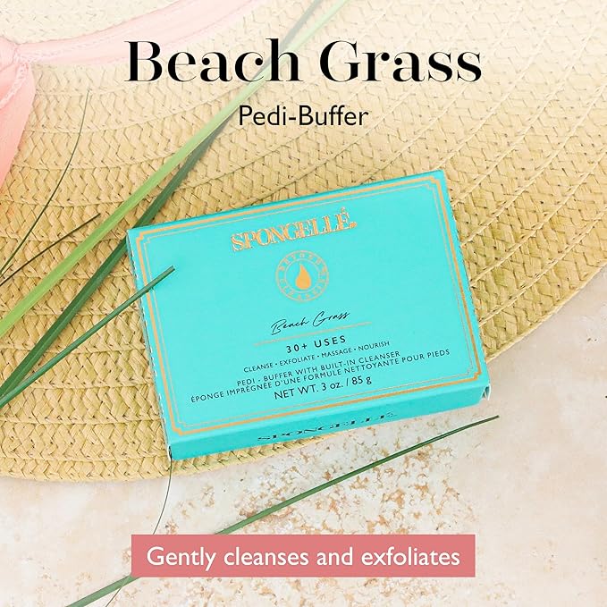 Spongellé Beach Grass Pedi Buffer Bath Sponge | Exfoliating Foot & Heel Scrub | Cleanse, Exfoliate, and Nourish in One Easy Step | Cruelty-Free, Vegan, Dermatologist-Tested, Made in USA | 30+ uses