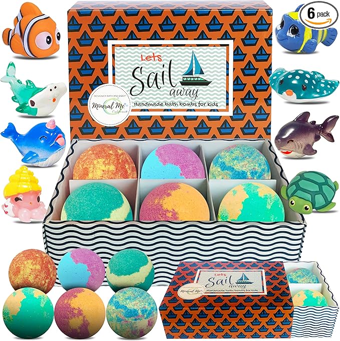 Bath Bombs for Kids with Surprise Inside - Organic, Gentle & Kid Friendly Bubble Bath Fizzies with Toys Inside. Spa Bath Fizz Balls Kit. Fizzy Balls w/Rich Bubbles, Birthday Gifts for Boys, Girls