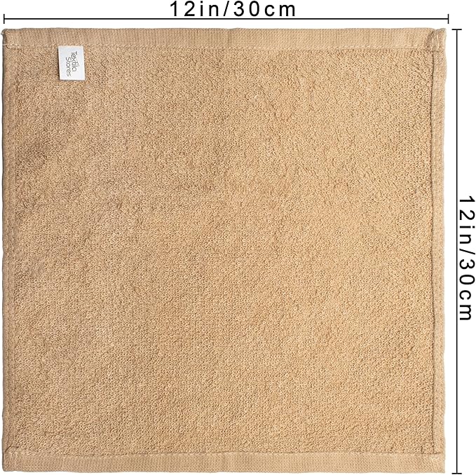 Basic Wash Cloths 12x12 Inches – Bulk Pack of 24 – Beige Color – Soft and Absorbent Multipurpose Cotton Washcloths for Bathroom, Spa, Gym, Salon, Hotel, and Everyday Use