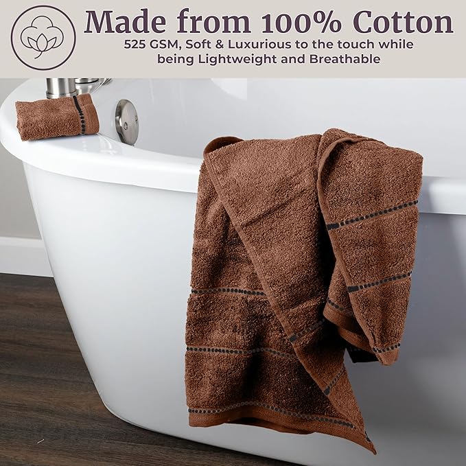 Lavish Home 6 Piece Bathroom Towels Set - 525GSM 100% Cotton Bathroom Essentials - 2 Bath Sheets, 2 Hand Towels, and 2 Wash Cloths for Bath, Shower, Gym, Spa, and Dorm Room (Chocolate)