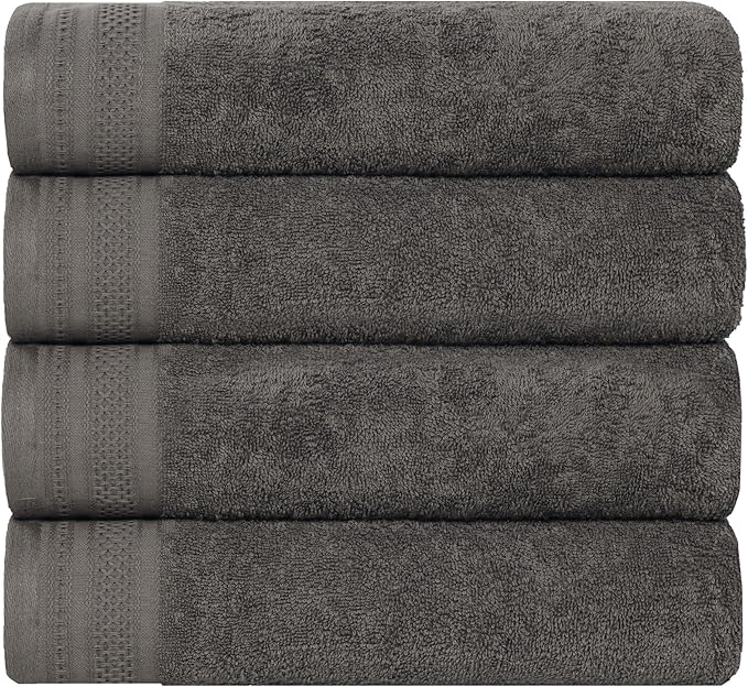 Superior Honeycomb Cotton Medium Weight Towels, for Guest Bath, Master Bathroom, Shower, Quick Dry, Adults, Home Essentials, Textured Waffle Border, Towel Set, Bath Towels, Set of 4, Gunmetal