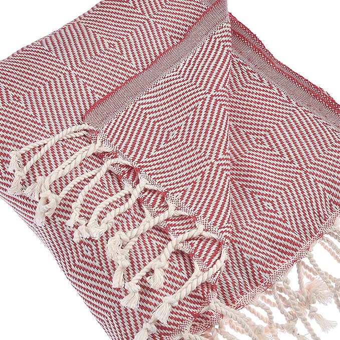 Personalized Embroidered Beach Towel | Throw Blanket, Easy Carry, Sand Free, Highly Absorbent, Quick Dry, Turkish Towels for Travel Camping Bath Sauna Beach Gym Pool Yoga SPA by Lahammam, Asia, Red