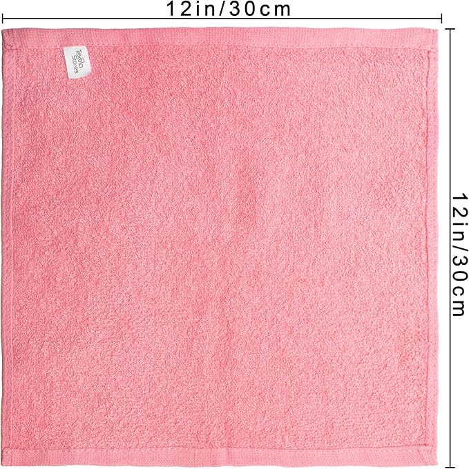 Basic Wash Cloths 12x12 Inches – Pack of 12 – Rose Pink Color – Soft and Absorbent Multipurpose Cotton Washcloths for Bathroom, Spa, Gym, Salon, Hotel, and Everyday Use