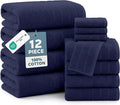 Casa Platino Luxury Cotton Bath Towel Set - 12 PCs - Low Twist, Soft & High Absorbency - 4 Bath, 4 Wash Cloth, 4 Hand Towels - Classic Hotel Quality, Durable & Ideal for Modern Bathrooms - Navy Blue
