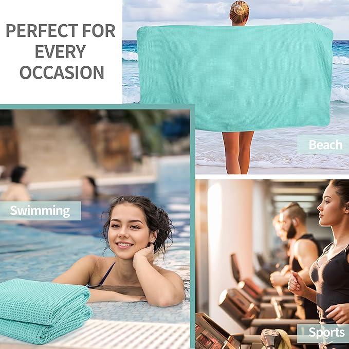 MICROFI New Microfiber Waffle Bath Towels, 2 Pieces, Oversized, Soft, Absorbent, Fast Drying, Lint Free 430 GSM (Turquoise)