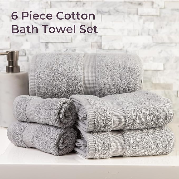 Lavish Home 6 Piece Towel Set - 550 GSM 100% Cotton Bathroom Accessories - 2 Bath Sheets, 2 Hand Towels, and 2 Wash Cloths - Soft and Absorbent Bathroom Set for Shower, Gym, Dorm, and Spa (Gray)