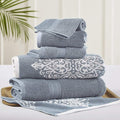 Modern Threads 6 Piece Reversible Yarn Dyed Jacquard Towel Set Artesia Damask Sterling Blue