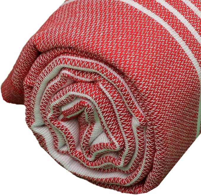 Bersuse Towels Anatolia XL Beach Blanket Throw Blanket Turkish Towel 100% Cotton Extra-Large Quick-Dry Lightweight Premium Peshtemal Towel - 61x82 Inches, Red (Set of 6)