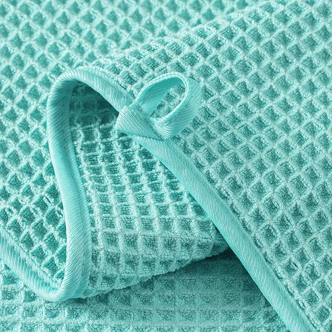 MICROFI New Microfiber Waffle Bath Towels, 2 Pieces, Oversized, Soft, Absorbent, Fast Drying, Lint Free 430 GSM (Turquoise)