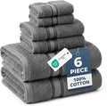 LANE LINEN Luxury Bath Towels Set - 6 Piece, 100% Cotton, Quick Dry, Soft & Absorbent, Zero Twist - 2 Bath Towels, 2 Hand Towels, 2 Washcloths - Cool Grey