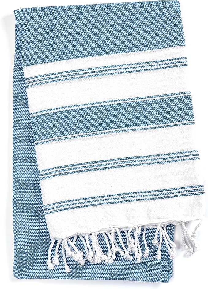 Goroly Home Cotton Turkish Peshtemal Beach Towel, Extra Large, Thin Quick Dry Sand Free Pool & Swim Towel, Bathing Blanket, Travel Essentials, (Sky Blue, 36x71 Inches)