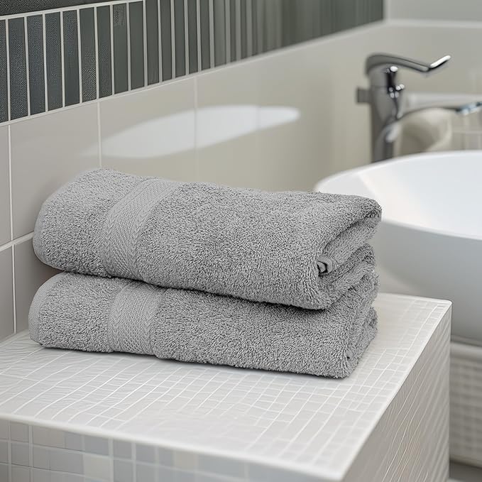 Commercial Bulk Pack of 12 Bath Towels – 100% Cotton Terry 24" x 48" – Ideal for Hotels, Salons, Gyms, Spas & Institutional Use – Light Grey