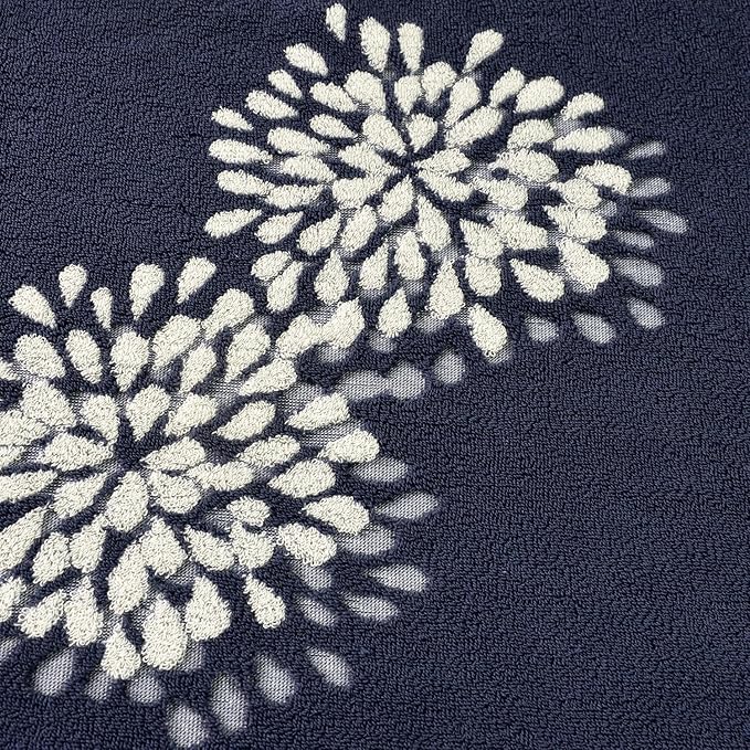 Cute Bath Towels Set of 2 (Denim Blue) - Large 55” x 28”, Decorative Hydrangea Floral Jacquard, Bathroom & Guest Room Decor, Cotton