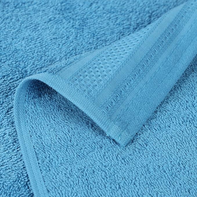 Superior Honeycomb Cotton Medium Weight Towels, for Bathroom, Shower, Spa, Pool, Quick Dry, Adults, Home Essentials, Textured Waffle Border, Oversized Large Towels, Bath Sheets, Set of 2, Azure