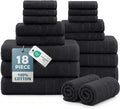 Casa Platino 100% Cotton Towel Set for Bathroom - 18 Piece - Super Soft, Hotel Quality - 6 Bath, 6 Wash Cloths, 6 Hand Towels for Bathroom - Classic, Gentle on Skin, Ideal for Spa & Daily Use - Black