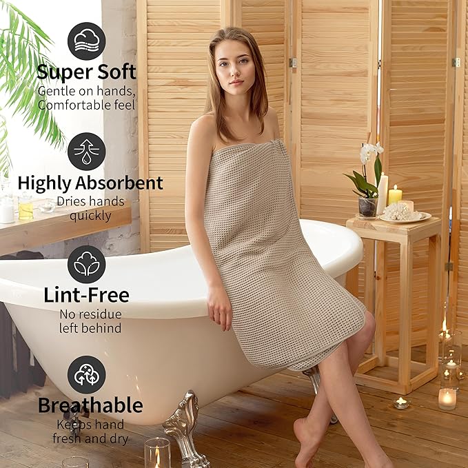 Microfiber Waffle Bath Towels, 4 Pieces, Soft, Absorbent, Fast Drying, Lint Free 430 GSM (Beige+Gray+Blue+White)