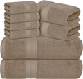 Avalon Towels Luxury 8 Piece Beige Towels Set, 2 Bath Towels, 2 Hand Towels and 4 Washcloths, 600 GSM 100% Ring Spun Cotton Highly Absorbent Beige Bathroom Towels, Ideal for Hotel, Spa and Gym
