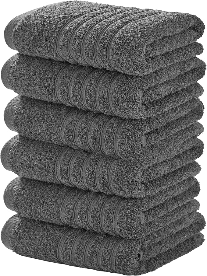 Aibaser Towels 6 Pack Bath Towel for Bathroom, 100% Cotton (24 x 48 Inches) High Absorbency Quick Drying (Grey)