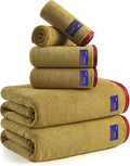 REDKISS 6 Piece Luxury Bath Towel Set, 2 Bath Towels, 2 Hand Towels, 2 Washcloths, 100% Cotton Ultra Soft Highly Absorbent Quick Dry Towels for Bathroom, Gym, Spa, Hotel, Mustard Yellow