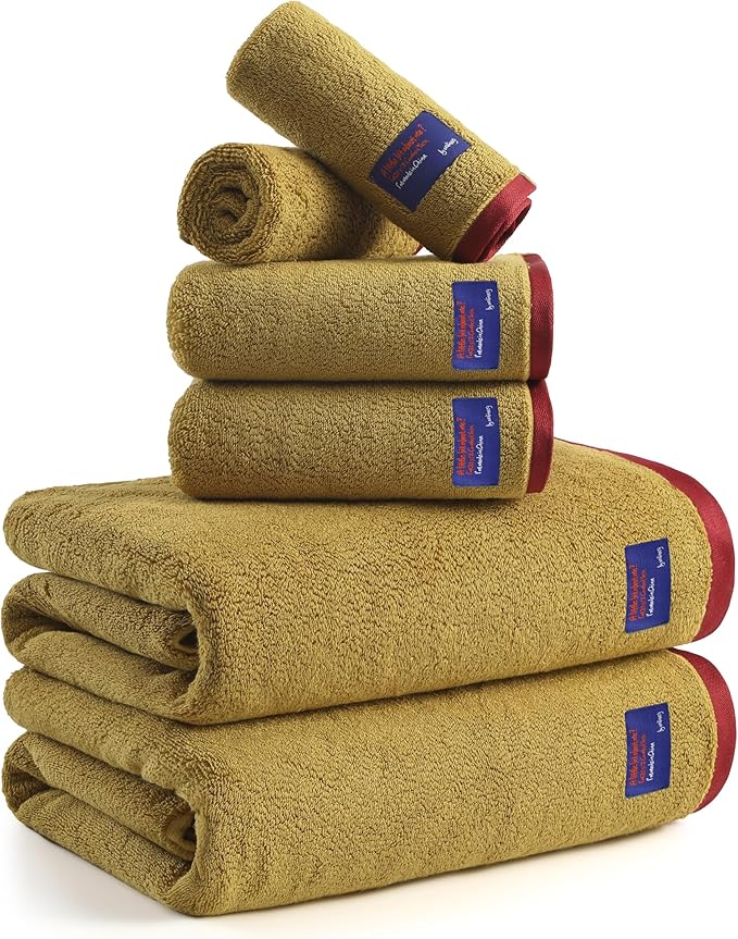 REDKISS 6 Piece Luxury Bath Towel Set, 2 Bath Towels, 2 Hand Towels, 2 Washcloths, 100% Cotton Ultra Soft Highly Absorbent Quick Dry Towels for Bathroom, Gym, Spa, Hotel, Mustard Yellow