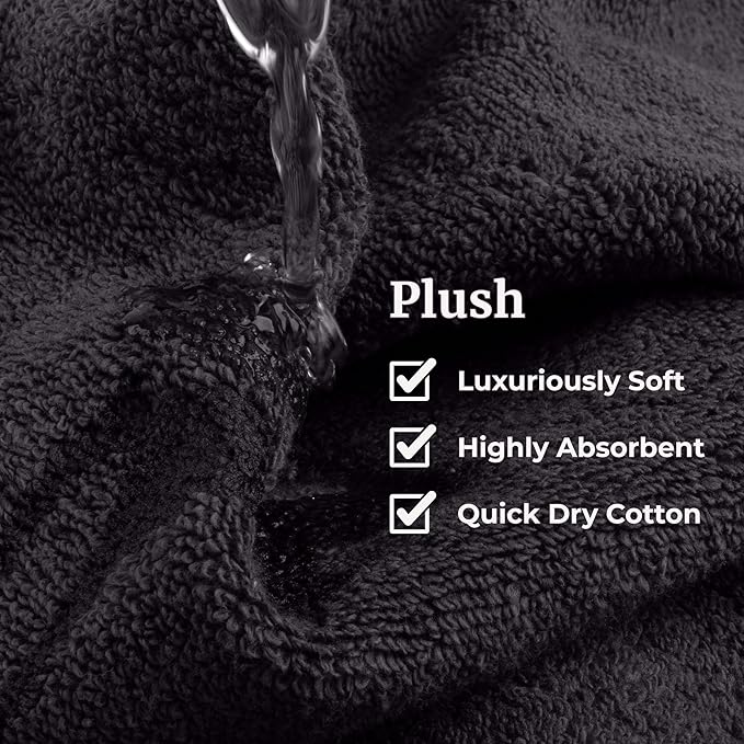 Lavish Home 6 Piece Bathroom Towels Set - 525GSM 100% Cotton Bathroom Essentials - 2 Bath Sheets, 2 Hand Towels, and 2 Wash Cloths for Bath, Shower, Gym, Spa, and Dorm Room (Black)