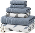 Modern Threads Natural Vine 6-Piece 100% Cotton Towel Set – Yarn Dyed Jacquard – Includes 2 Bath Towels, 2 Hand Towels, 2 Washcloths – Absorbent, Quick Dry, Soft & Durable – Blue